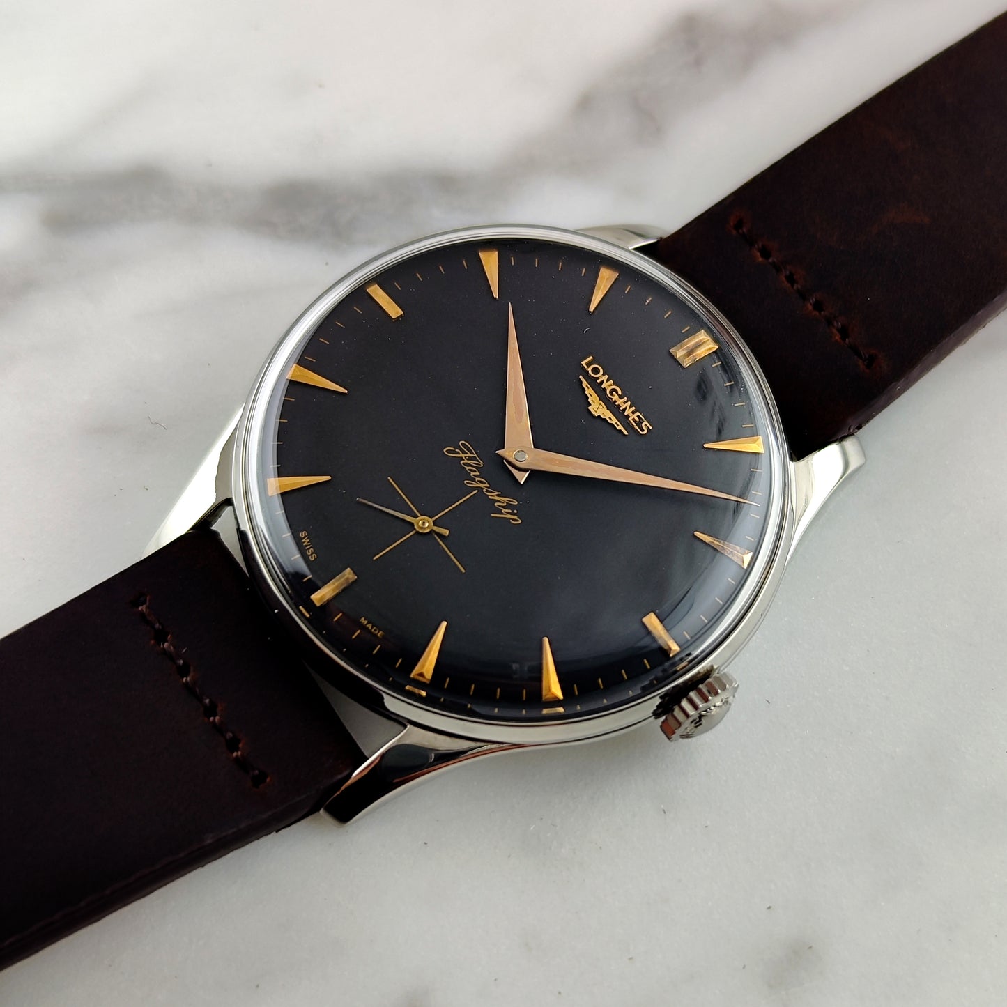 LONGINES Flagship Rare Black Dial Gold Hands 1958 [REF. 2465]