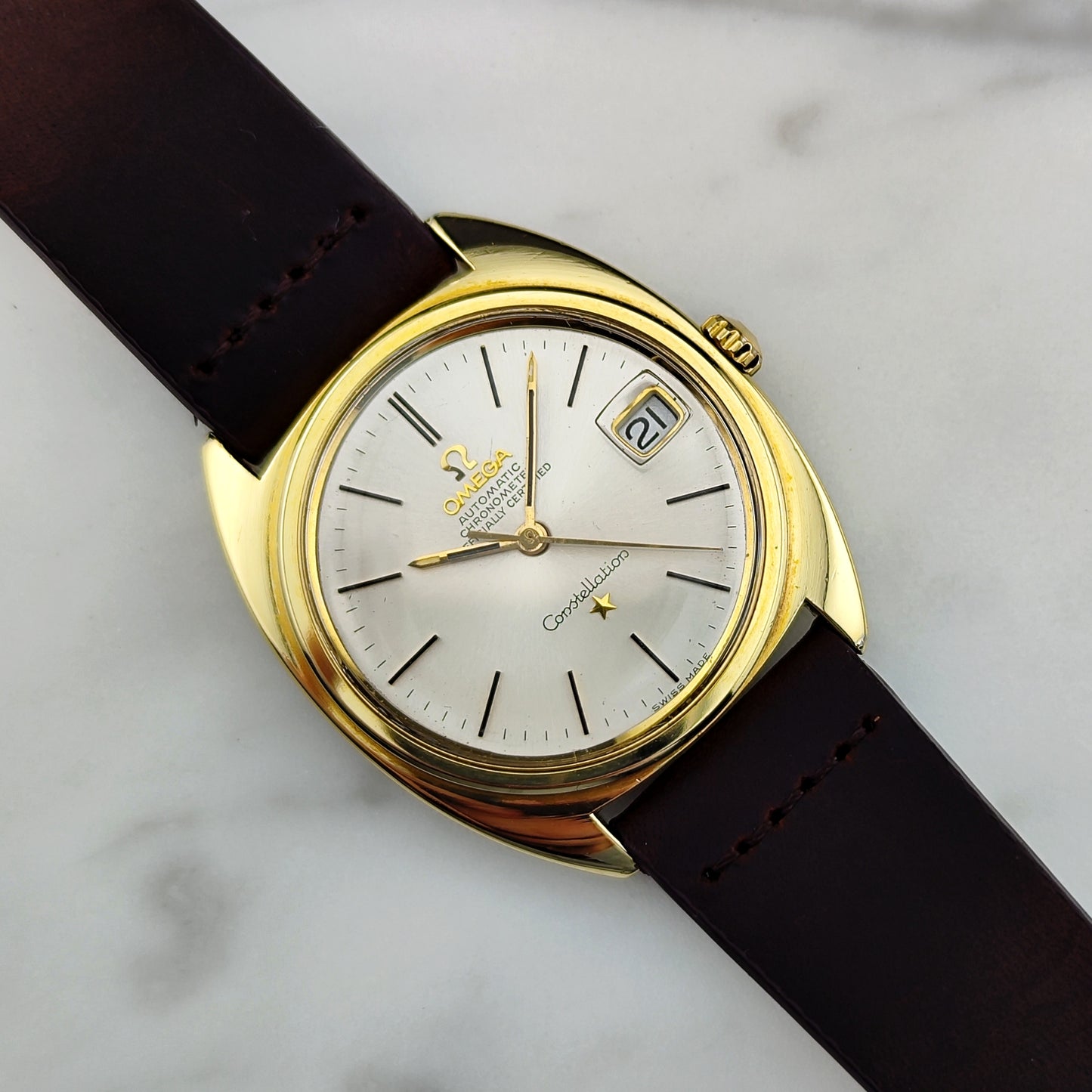 OMEGA Constellation C-Shape Gold White Dial 1968 Original Crystal [REF. 168.017]