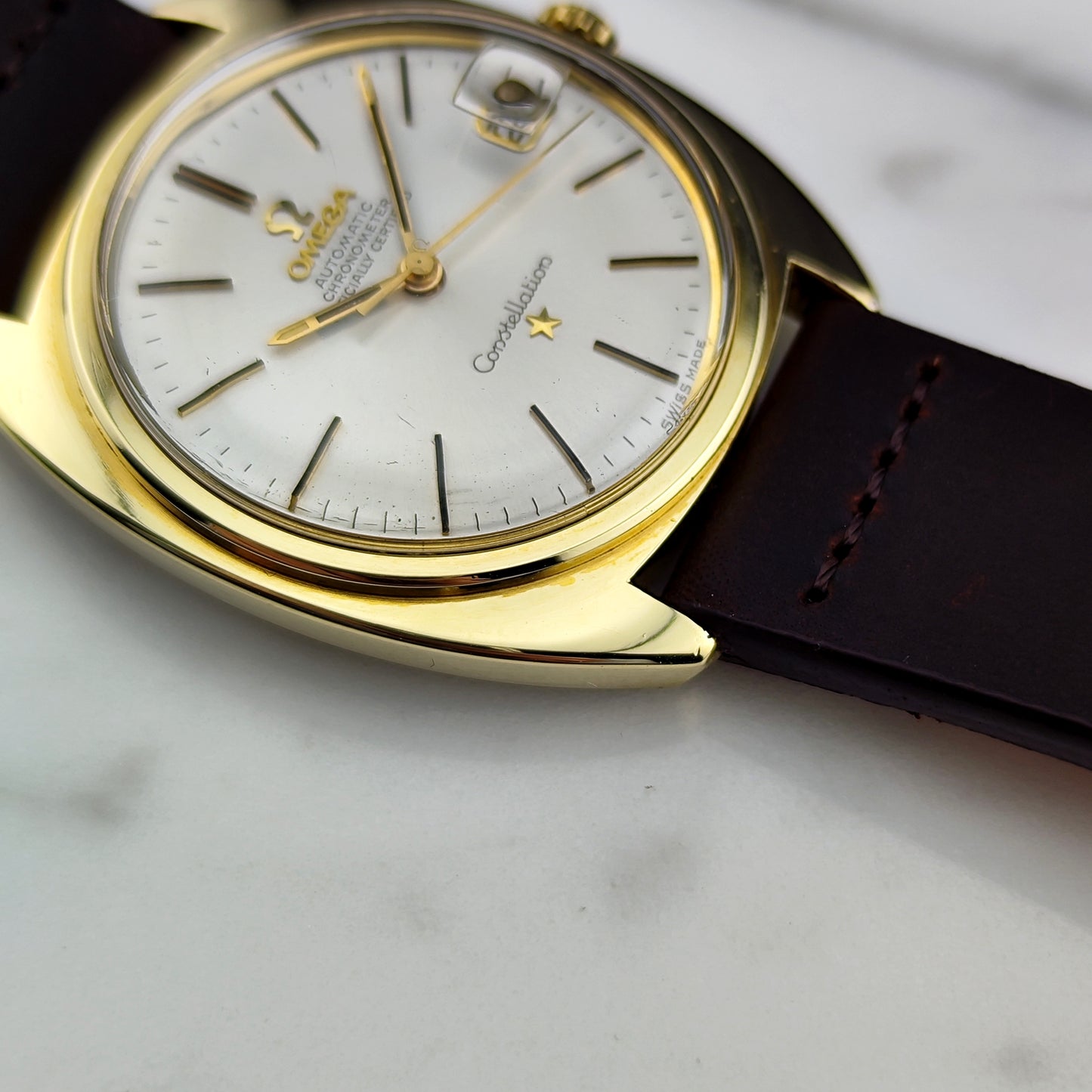 OMEGA Constellation C-Shape Gold White Dial 1968 Original Crystal [REF. 168.017]