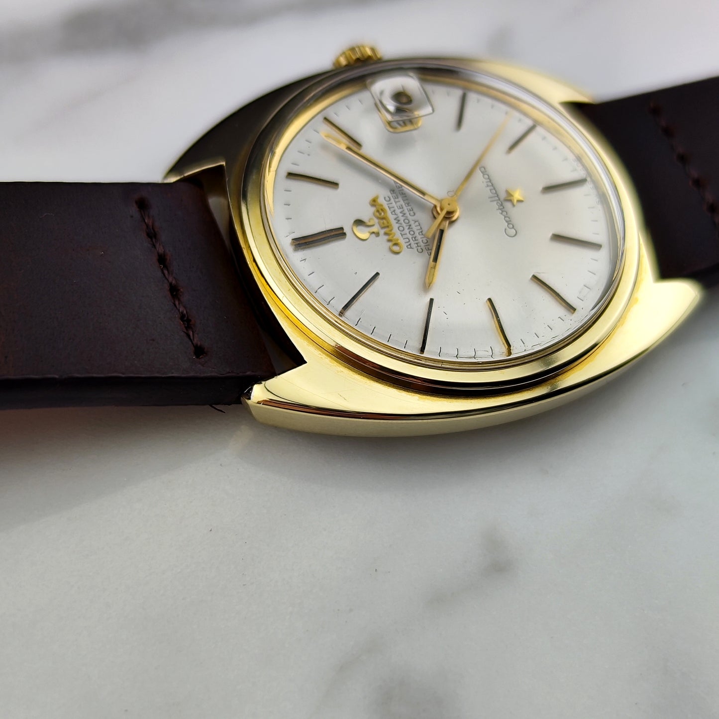 OMEGA Constellation C-Shape Gold White Dial 1968 Original Crystal [REF. 168.017]