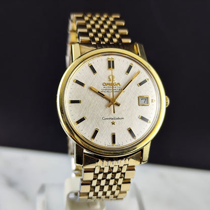 OMEGA Constellation Chronometer Gold White Linen Dial Date 1968 [REF. 168.018]