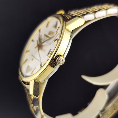OMEGA Constellation Chronometer Gold White Linen Dial Date 1968 [REF. 168.018]