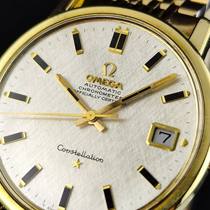 OMEGA Constellation Chronometer Gold White Linen Dial Date 1968 [REF. 168.018]