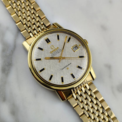 OMEGA Constellation Chronometer Gold White Linen Dial Date 1968 [REF. 168.018]