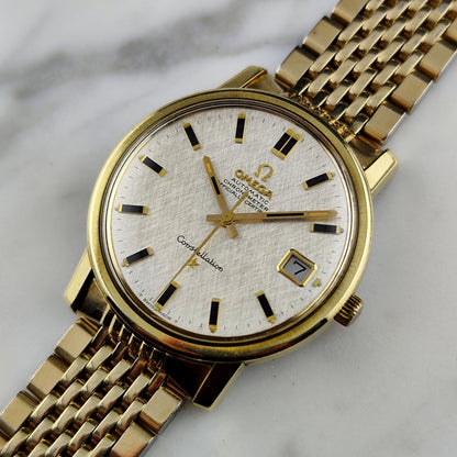 OMEGA Constellation Chronometer Gold White Linen Dial Date 1968 [REF. 168.018]