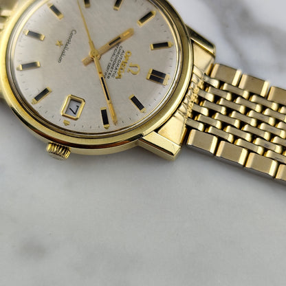 OMEGA Constellation Chronometer Gold White Linen Dial Date 1968 [REF. 168.018]