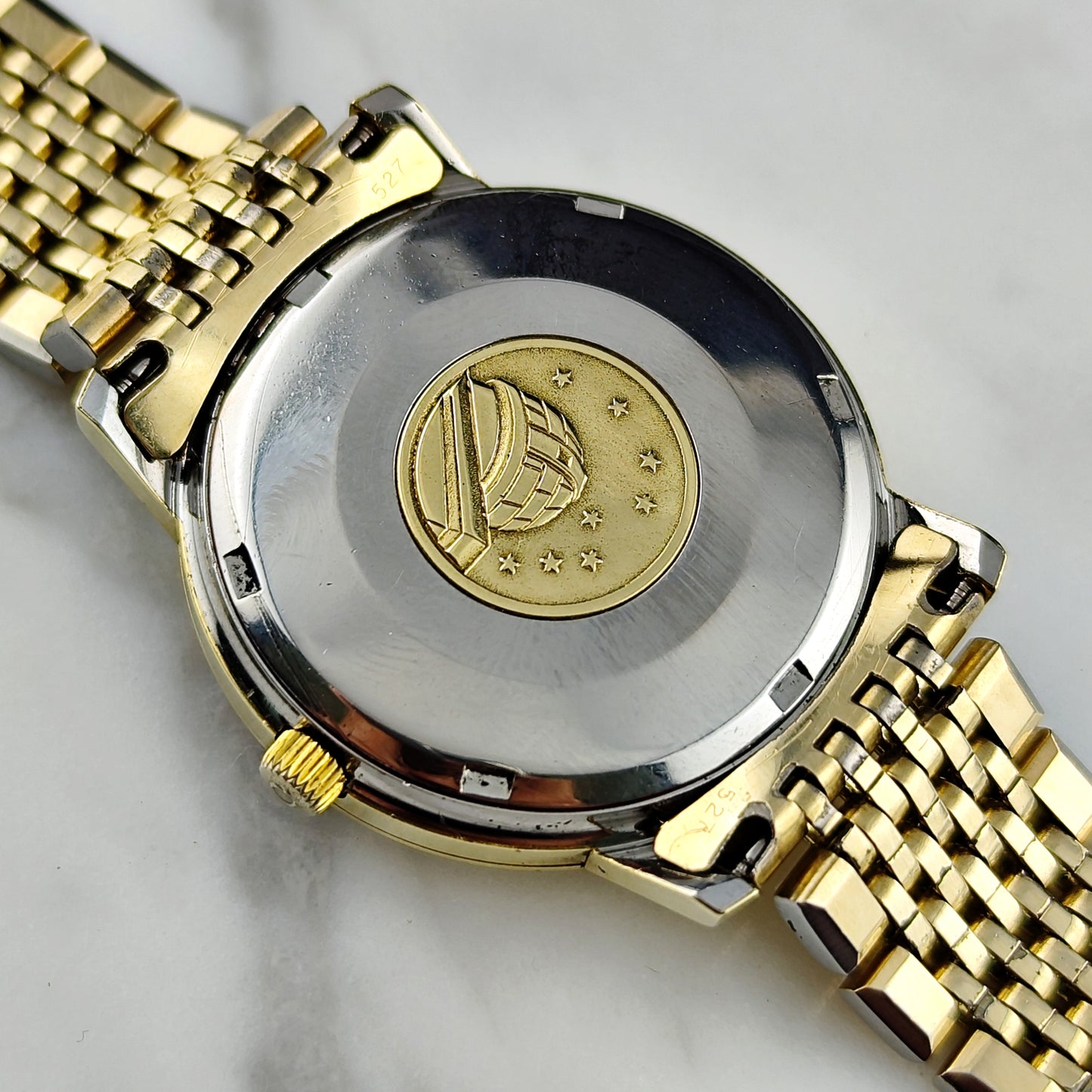 OMEGA Constellation Chronometer Gold White Linen Dial Date 1968 [REF. 168.018]