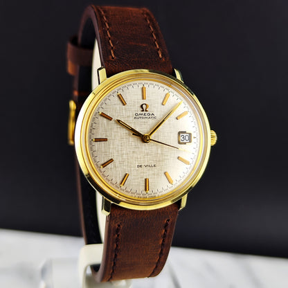Omega De Ville Automatic Gold Rare White Linen Dial 1970 [REF. 166.033]