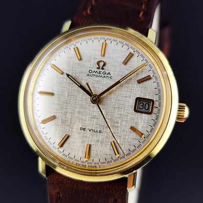 Omega De Ville Automatic Gold Rare White Linen Dial 1970 [REF. 166.033]