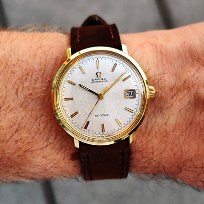 Omega De Ville Automatic Gold Rare White Linen Dial 1970 [REF. 166.033]