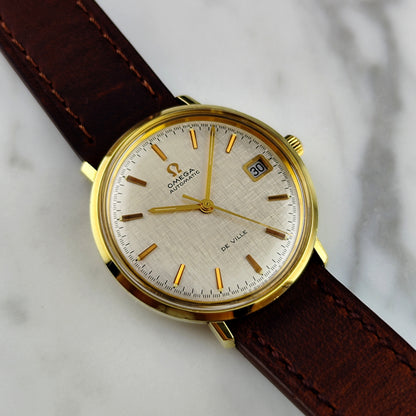 Omega De Ville Automatic Gold Rare White Linen Dial 1970 [REF. 166.033]