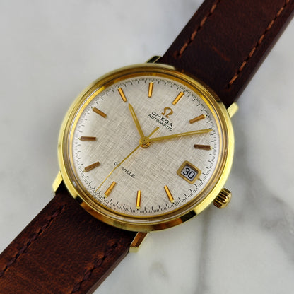 Omega De Ville Automatic Gold Rare White Linen Dial 1970 [REF. 166.033]
