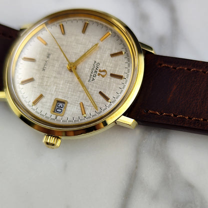 Omega De Ville Automatic Gold Rare White Linen Dial 1970 [REF. 166.033]