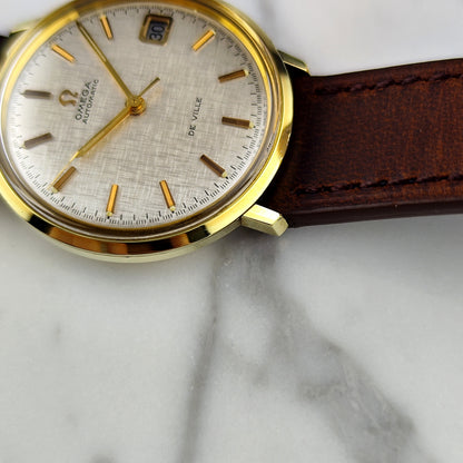 Omega De Ville Automatic Gold Rare White Linen Dial 1970 [REF. 166.033]