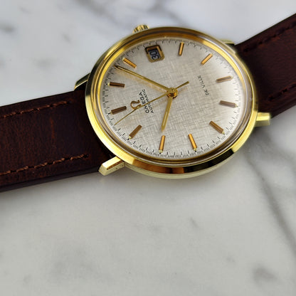 Omega De Ville Automatic Gold Rare White Linen Dial 1970 [REF. 166.033]