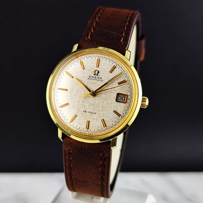 Omega De Ville Automatic Gold Rare White Linen Dial 1970 [REF. 166.033]