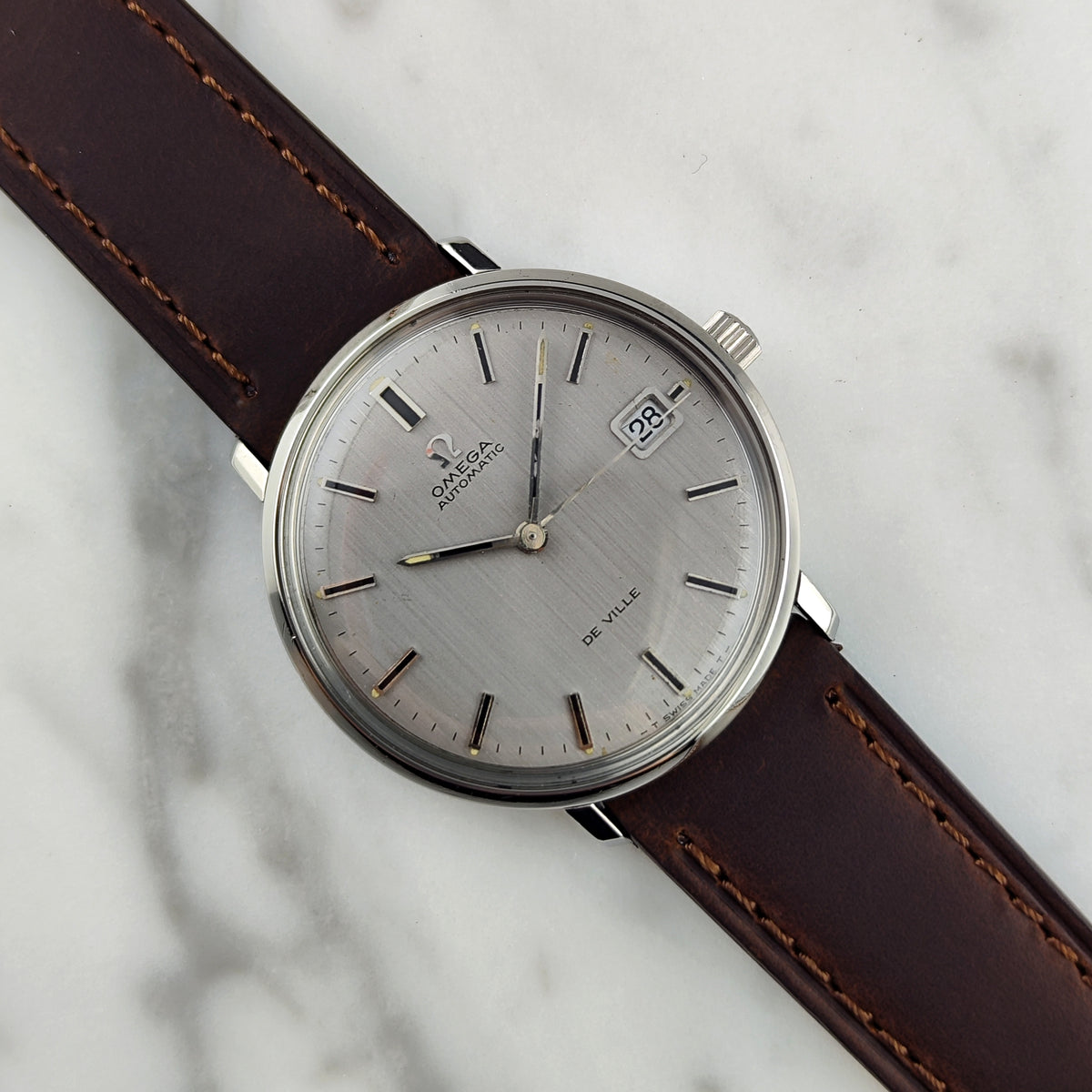 OMEGA De Ville Automatic Silver/Grey Linen Dial Date 1970 [REF. 166.033]