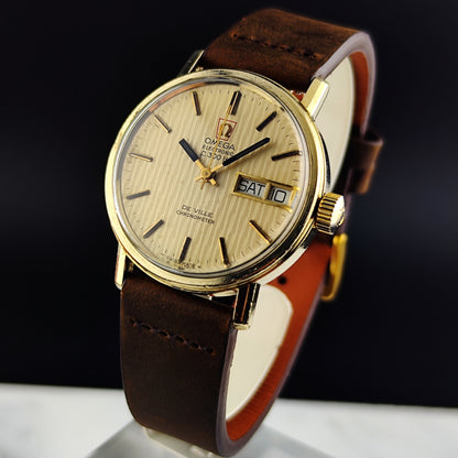 OMEGA De Ville Chronometer Day-Date f300Hz Gold Tapestry Dial 1972 [REF. 198.003]