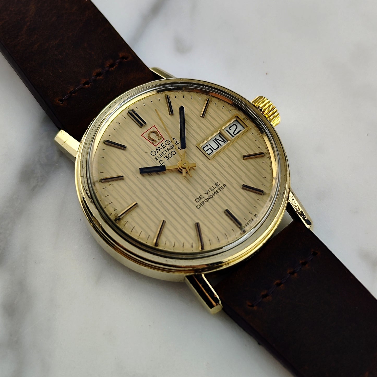 OMEGA De Ville Chronometer Day-Date f300Hz Gold Tapestry Dial 1972 [REF. 198.003]