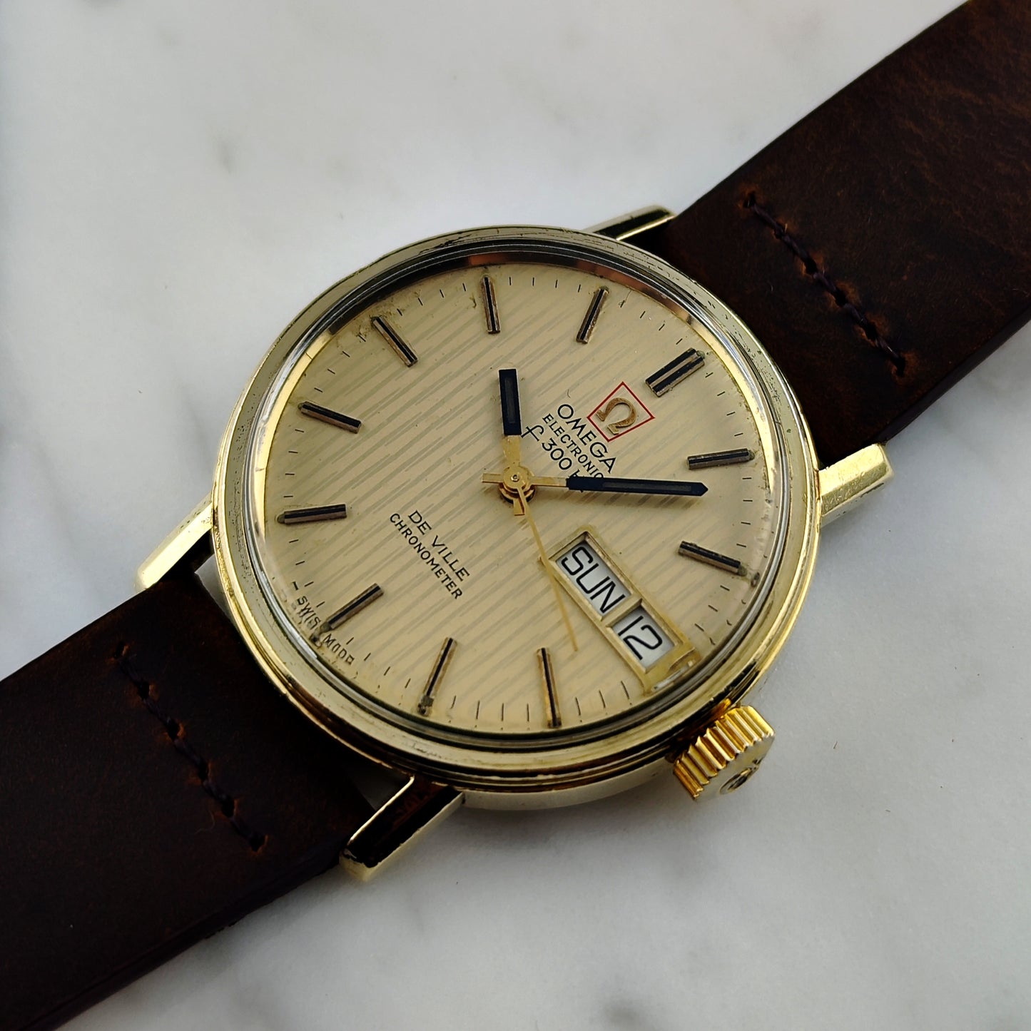 OMEGA De Ville Chronometer Day-Date f300Hz Gold Tapestry Dial 1972 [REF. 198.003]