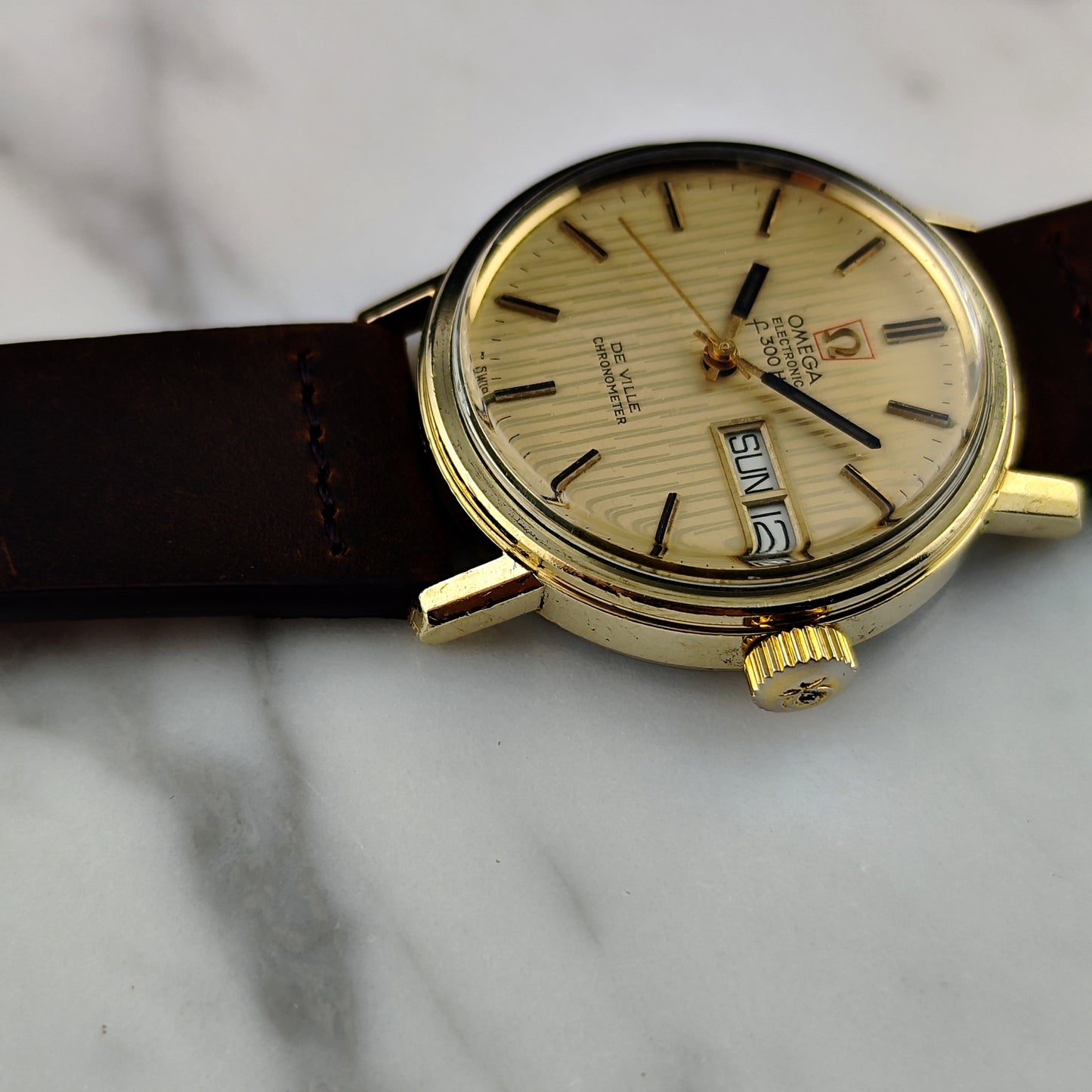 OMEGA De Ville Chronometer Day-Date f300Hz Gold Tapestry Dial 1972 [REF. 198.003]