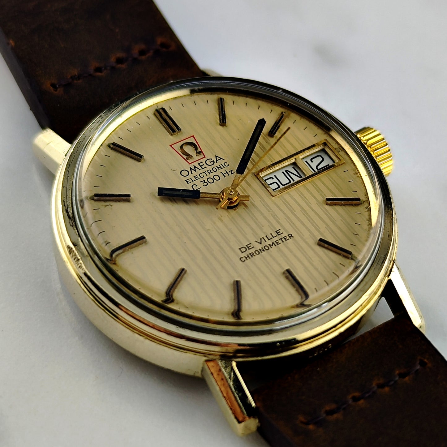 OMEGA De Ville Chronometer Day-Date f300Hz Gold Tapestry Dial 1972 [REF. 198.003]