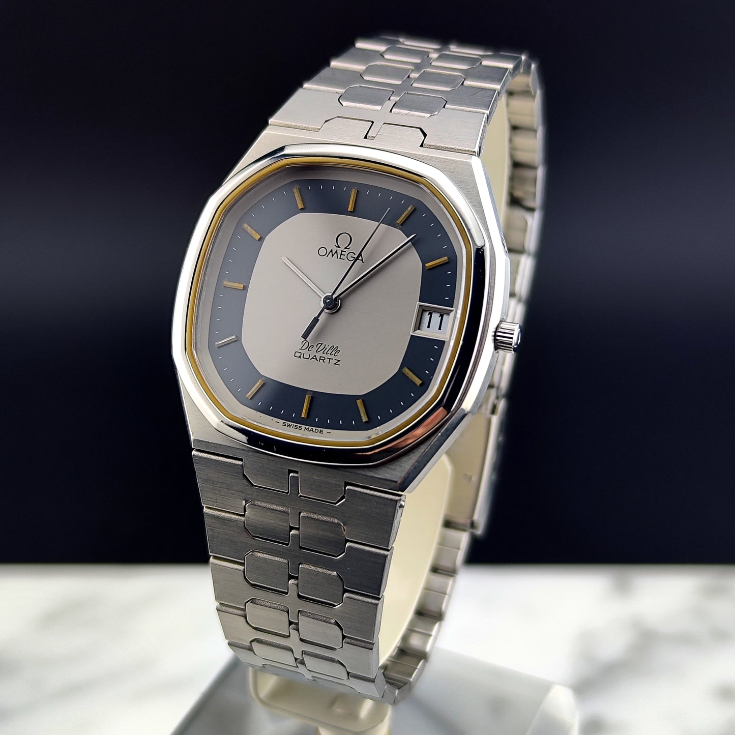 OMEGA De Ville Date Quartz Rare Blue Ring Dial [REF. 196.0145]