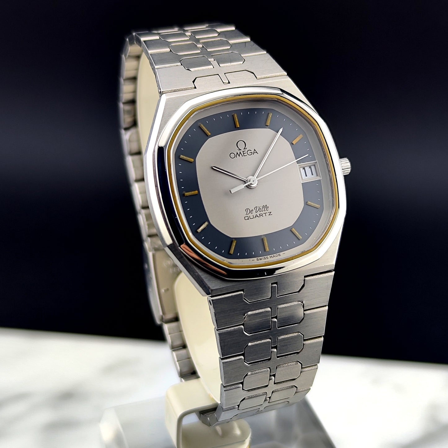 OMEGA De Ville Date Quartz Rare Blue Ring Dial [REF. 196.0145]