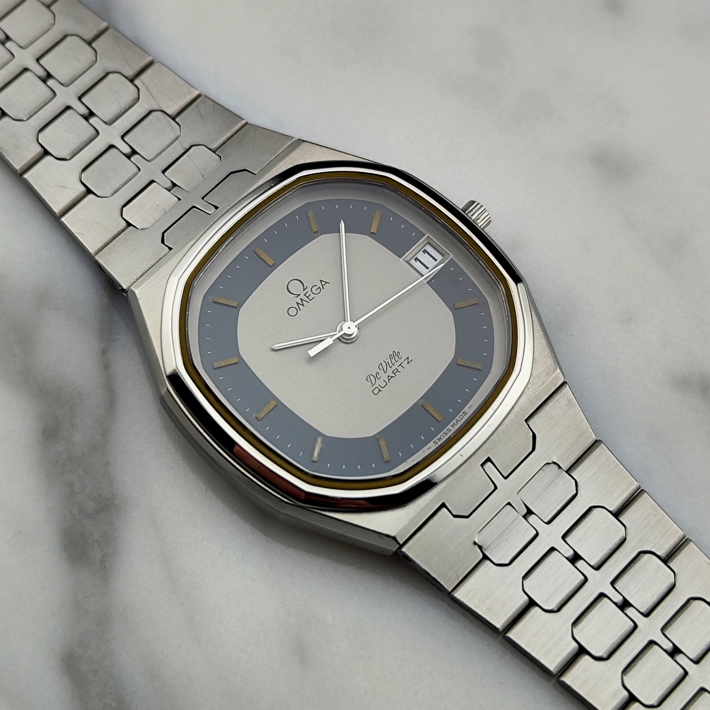 OMEGA De Ville Date Quartz Rare Blue Ring Dial [REF. 196.0145]