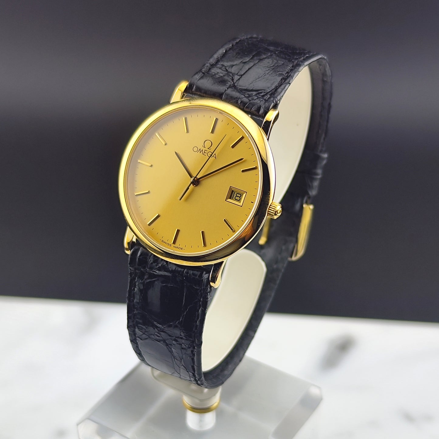 OMEGA De Ville Gold Date Quartz Mint+ with Original Box [REF. 196.0312]