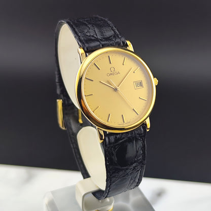 OMEGA De Ville Gold Date Quartz Mint+ with Original Box [REF. 196.0312]