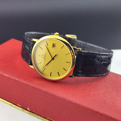 OMEGA De Ville Gold Date Quartz Mint+ with Original Box [REF. 196.0312]