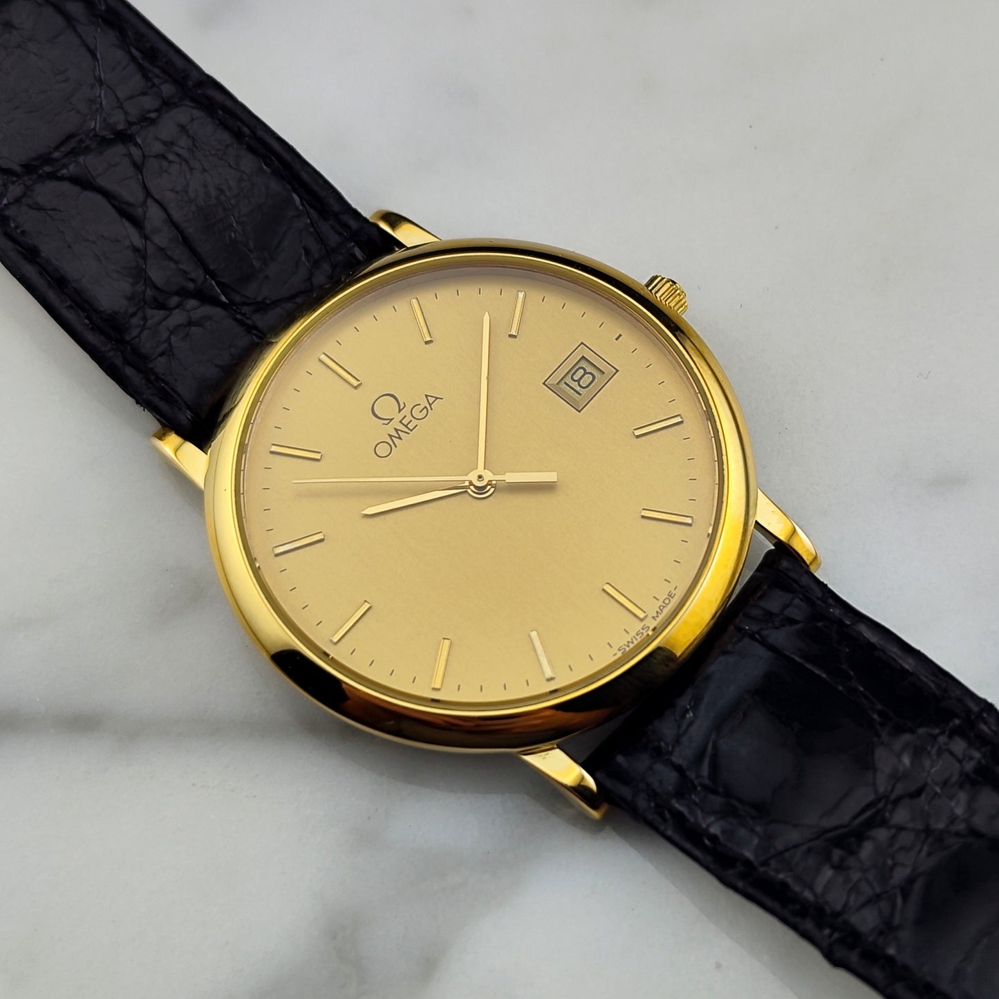 OMEGA De Ville Gold Date Quartz Mint+ with Original Box [REF. 196.0312]