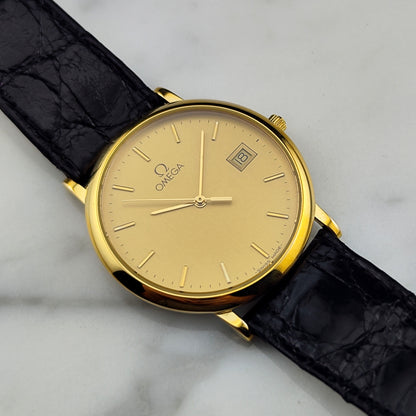 OMEGA De Ville Gold Date Quartz Mint+ with Original Box [REF. 196.0312]