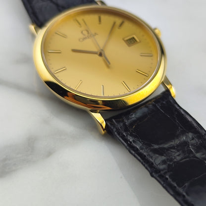 OMEGA De Ville Gold Date Quartz Mint+ with Original Box [REF. 196.0312]