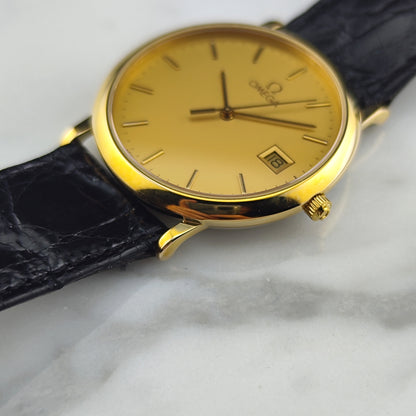 OMEGA De Ville Gold Date Quartz Mint+ with Original Box [REF. 196.0312]