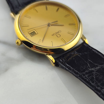 OMEGA De Ville Gold Date Quartz Mint+ with Original Box [REF. 196.0312]