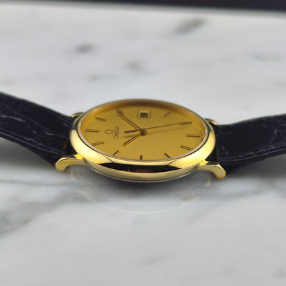 OMEGA De Ville Gold Date Quartz Mint+ with Original Box [REF. 196.0312]