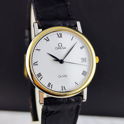 Omega De Ville Two Tone White Dial 1993 with Box – Vorderansicht mit Zifferblatt