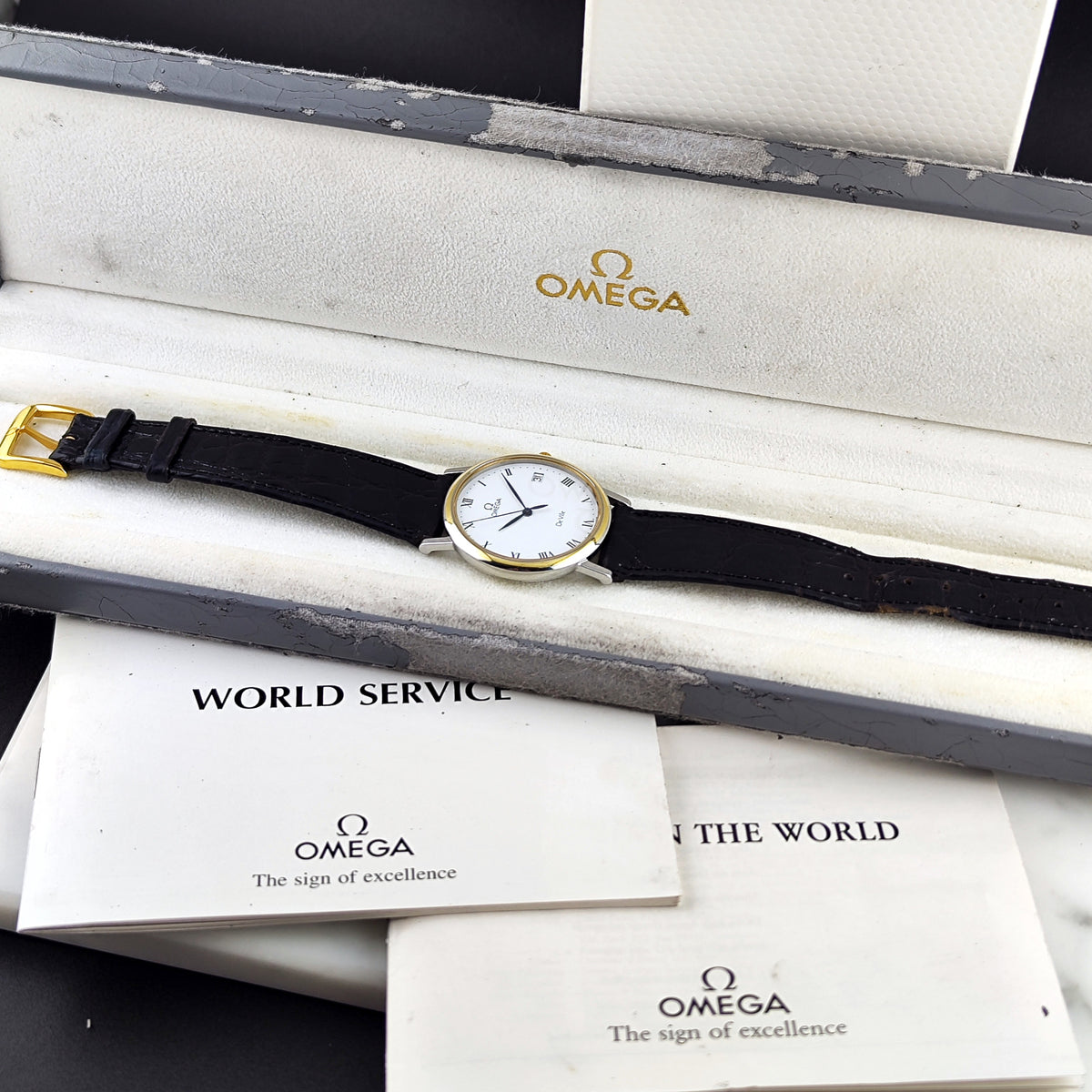 Omega De Ville Two Tone White Dial 1993 with Box – Uhr mit Box und Papieren