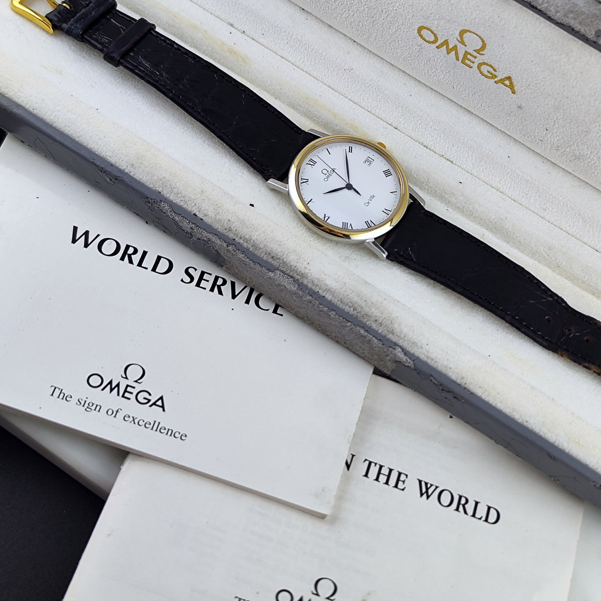 Omega De Ville Two Tone White Dial 1993 with Box – Uhr mit Box und Papieren