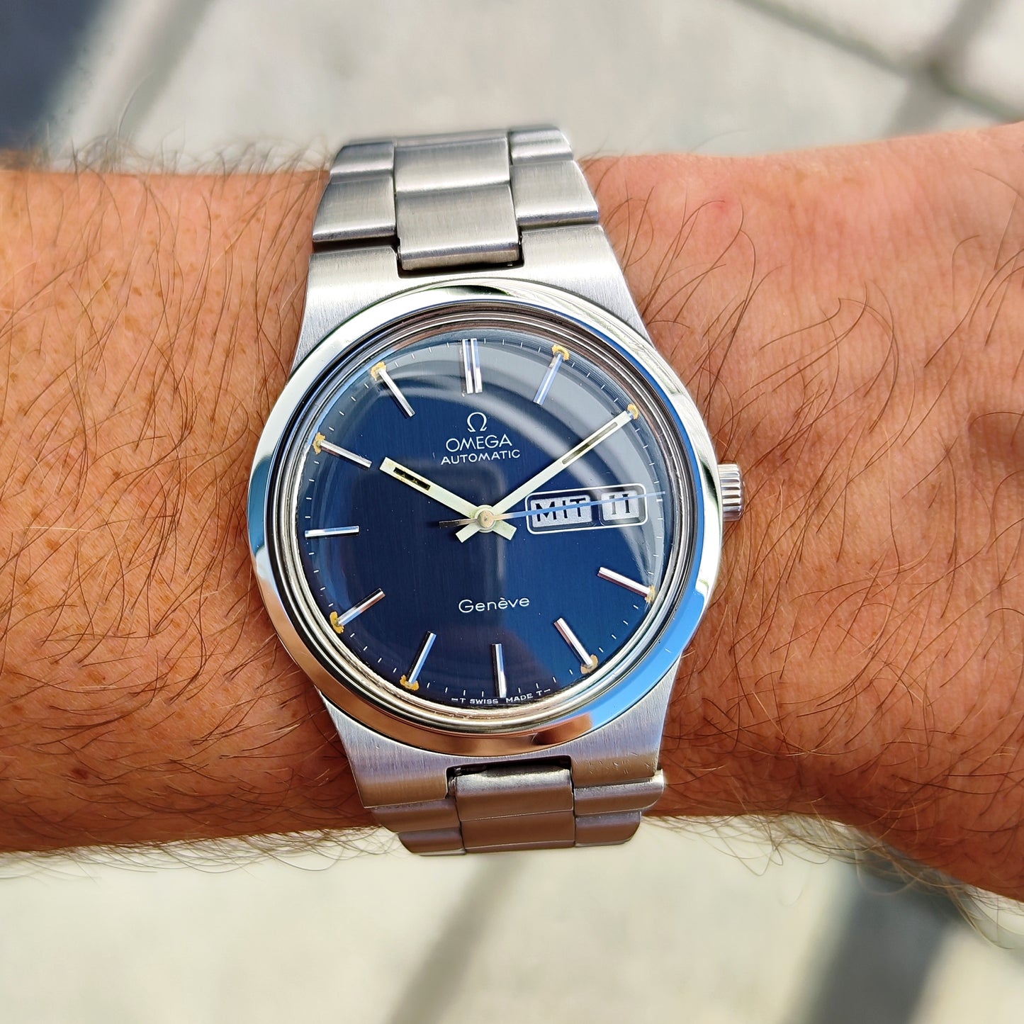 Omega Genéve Automatic Blue Dial German Day-Date 1975 Serviced 08/2026 [REF. 166.0174]
