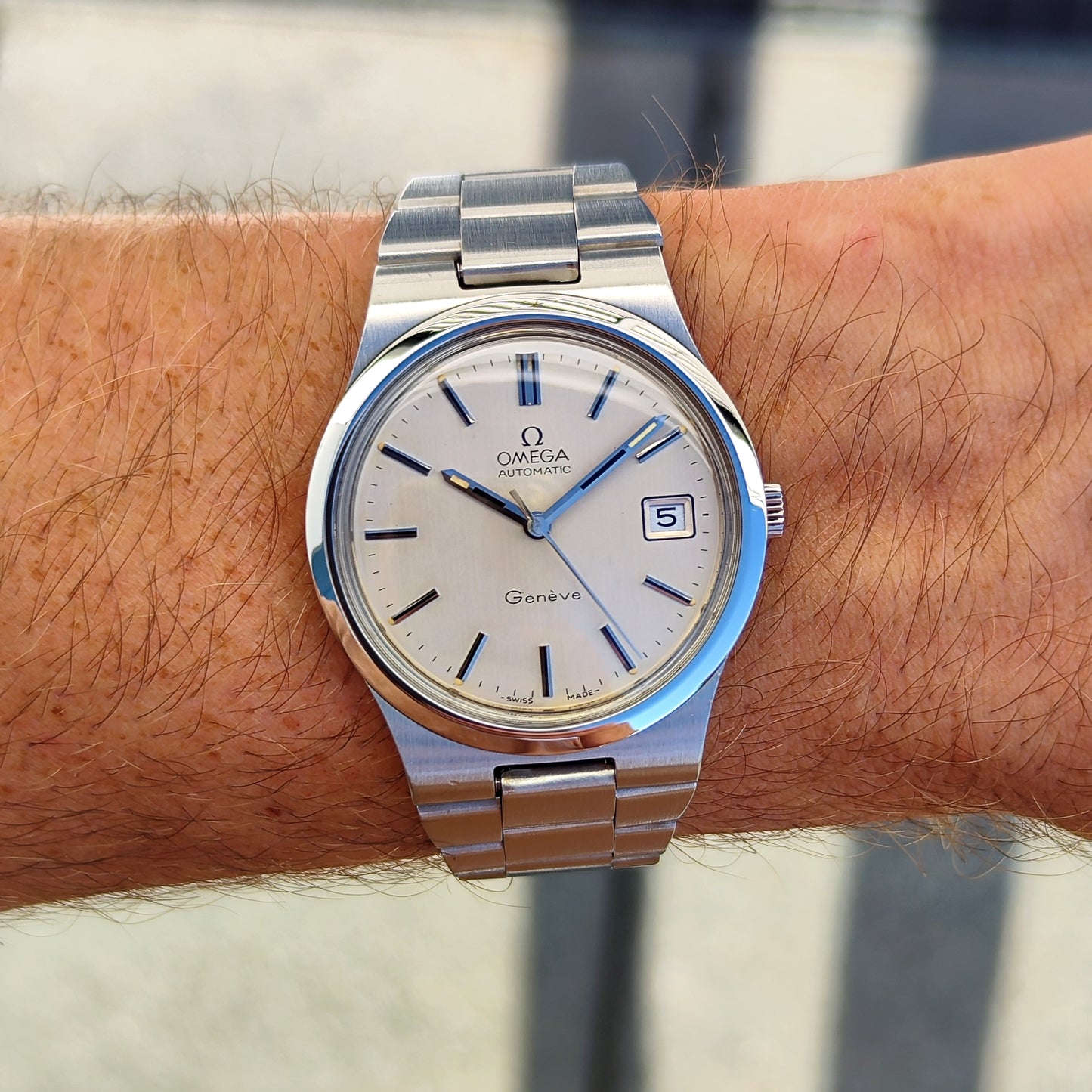 Omega Genéve Automatic Date Creme Dial Steel Bracelet 1973 Serviced 08/2026 [REF. 166.0173]