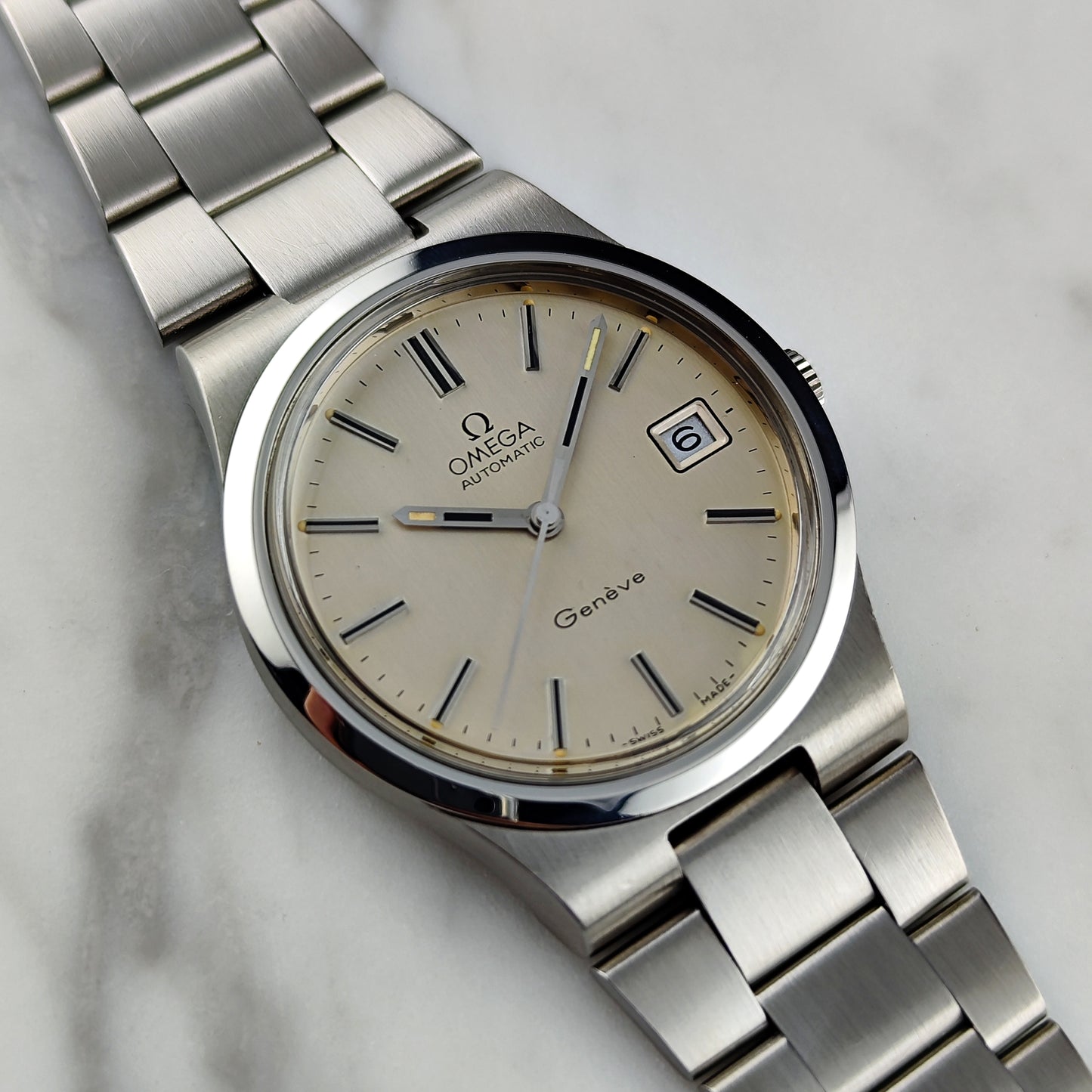 Omega Genéve Automatic Date Creme Dial Steel Bracelet 1973 Serviced 08/2026 [REF. 166.0173]