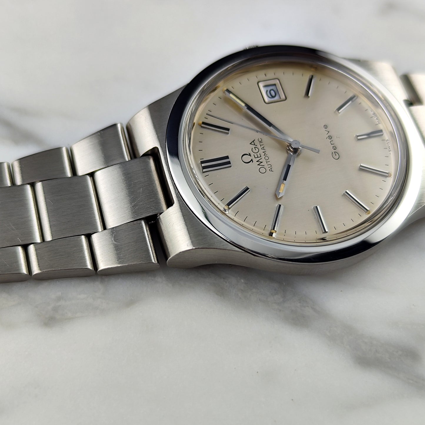 Omega Genéve Automatic Date Creme Dial Steel Bracelet 1973 Serviced 08/2026 [REF. 166.0173]