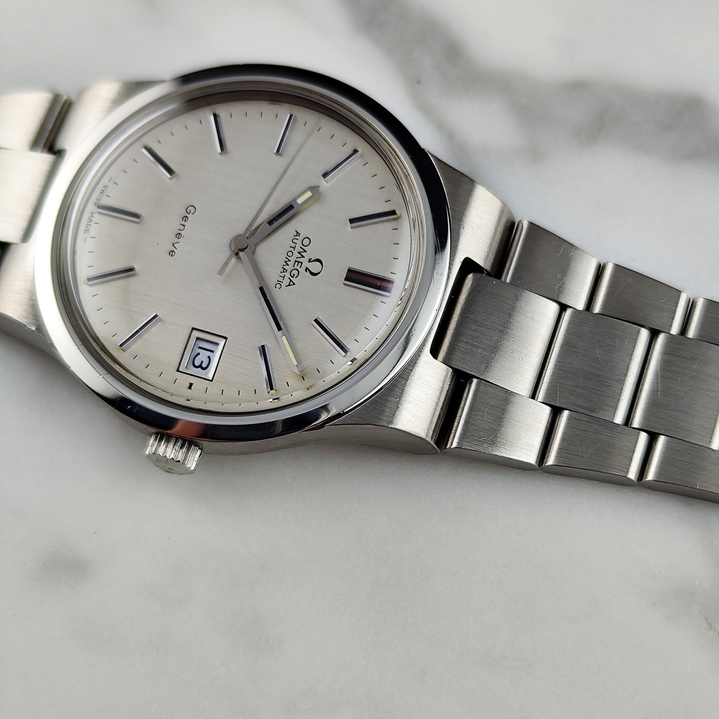 Omega Genéve Automatic Silver Linen Dial Steel Bracelet 1972 Serviced 08/2026 [REF. 166.0173]