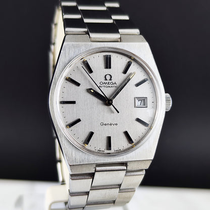 Omega Genéve Automatic Steel 1972 Dial Bracelet Serviced 10/2026 – Vorderansicht mit Zifferblatt und Armband