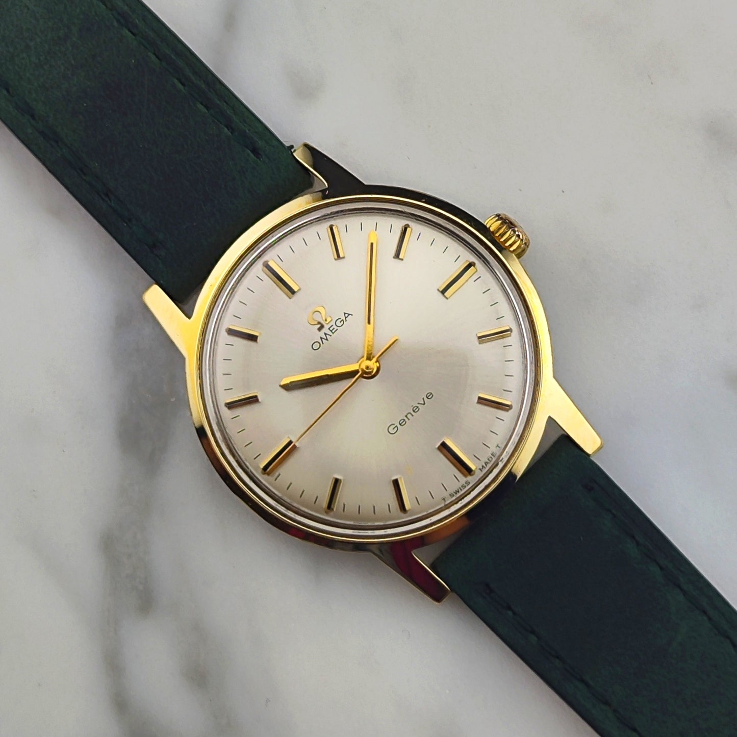 OMEGA Genéve Gold White Dial Green Strap Mint+ Serviced [REF. 135.070]