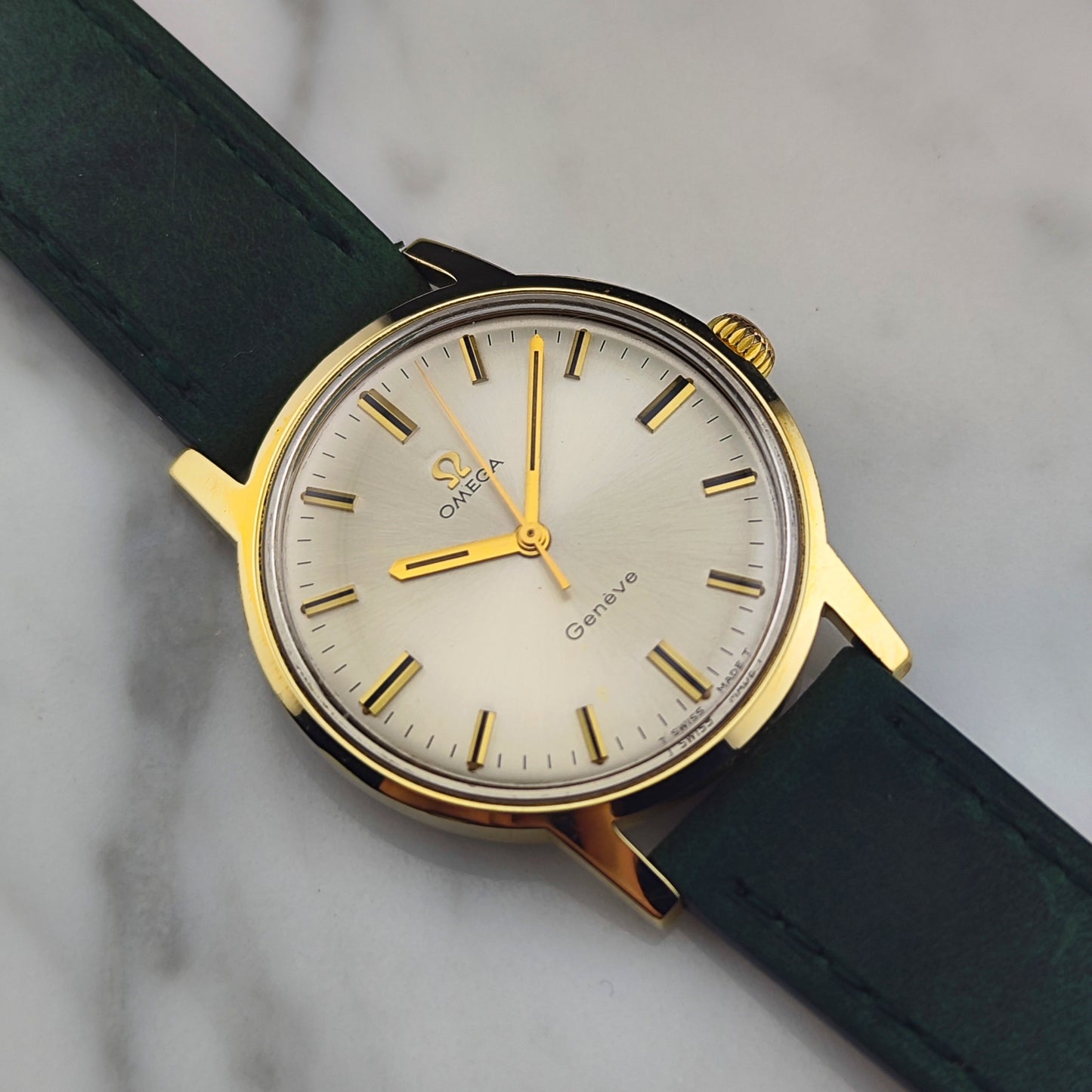 OMEGA Genéve Gold White Dial Green Strap Mint+ Serviced [REF. 135.070]