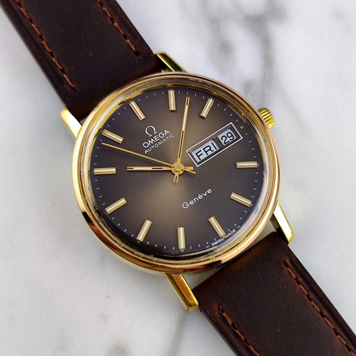 Omega Genéve Gold Day-Date Brown Dial 1972 Serviced 10/2026 – Bild 4